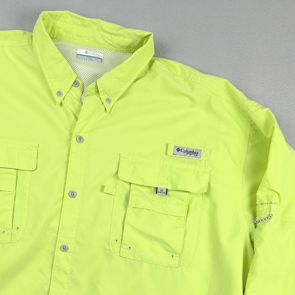 Columbia PFG Tamiami II Fishing Shirt Mens XXL Lime Green Long Sleeve Omni-Shade